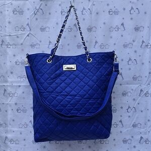 Under One Sky Quilted Tote Bag in Royal Blue with Chain Handles